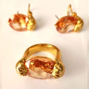 The Kate Spade CAT Paws Pink Crystal Ring+Matching Earrings & KS Jewelry Sachet